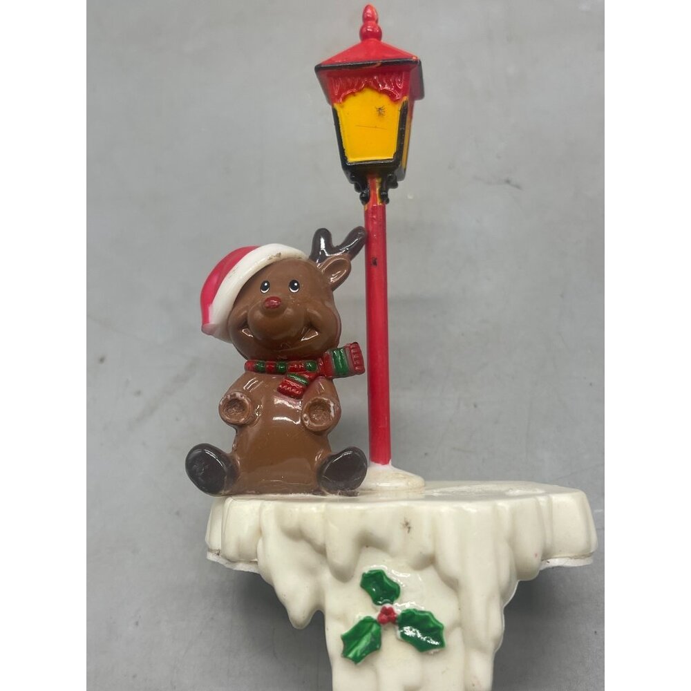 Vintage Design Plastic Christmas Stocking Holder Reindeer 1980s Kitsch READ